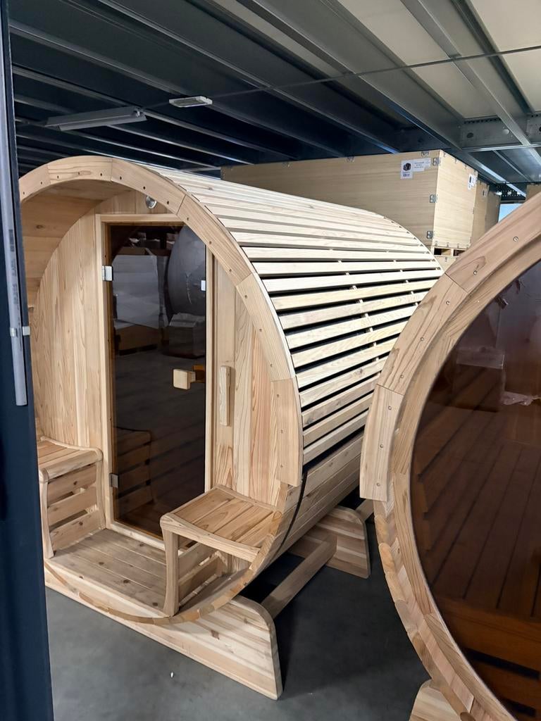 Demo sauna barrelsauna tonsauna COMPLEET, Ophalen, Zo goed als nieuw, Complete sauna