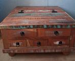 Massief houten kist salontafel – robuust en uniek, Huis en Inrichting, Tafels | Salontafels, Ophalen, Gebruikt, 100 tot 150 cm