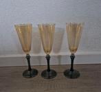 3 champagne glazen groen geel wijnglazen iriserend wijn glas, Glas of Glazen, Ophalen of Verzenden, Overige stijlen, Glas