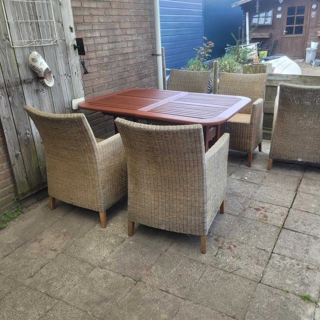 6 stevige wicker rieten tuinstoelen, Ophalen, Gebruikt, Wicker