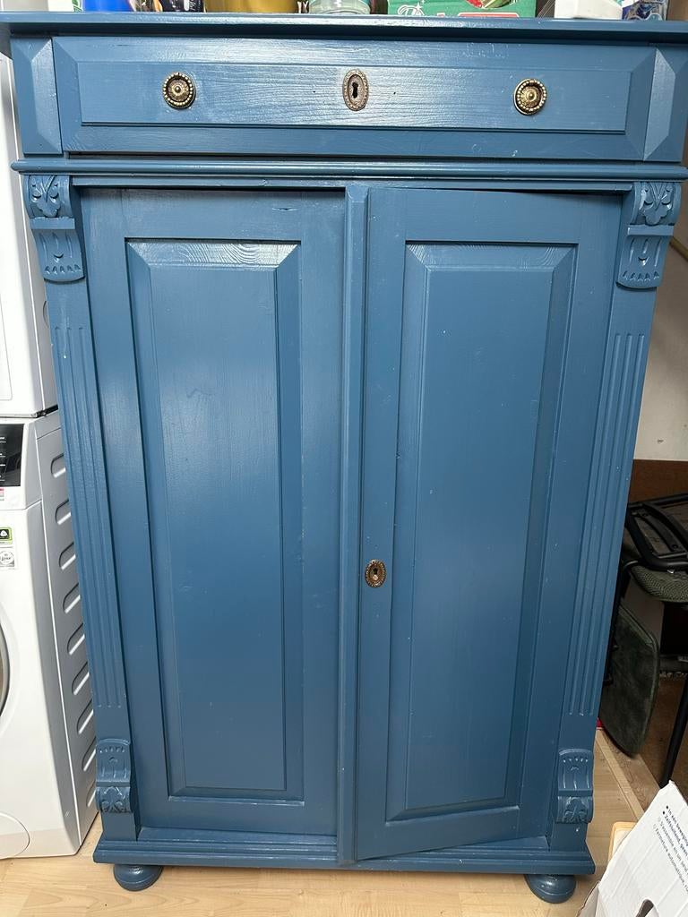 Antieke Meidenkast - Blauw geverfd, Antiek en Kunst, Ophalen