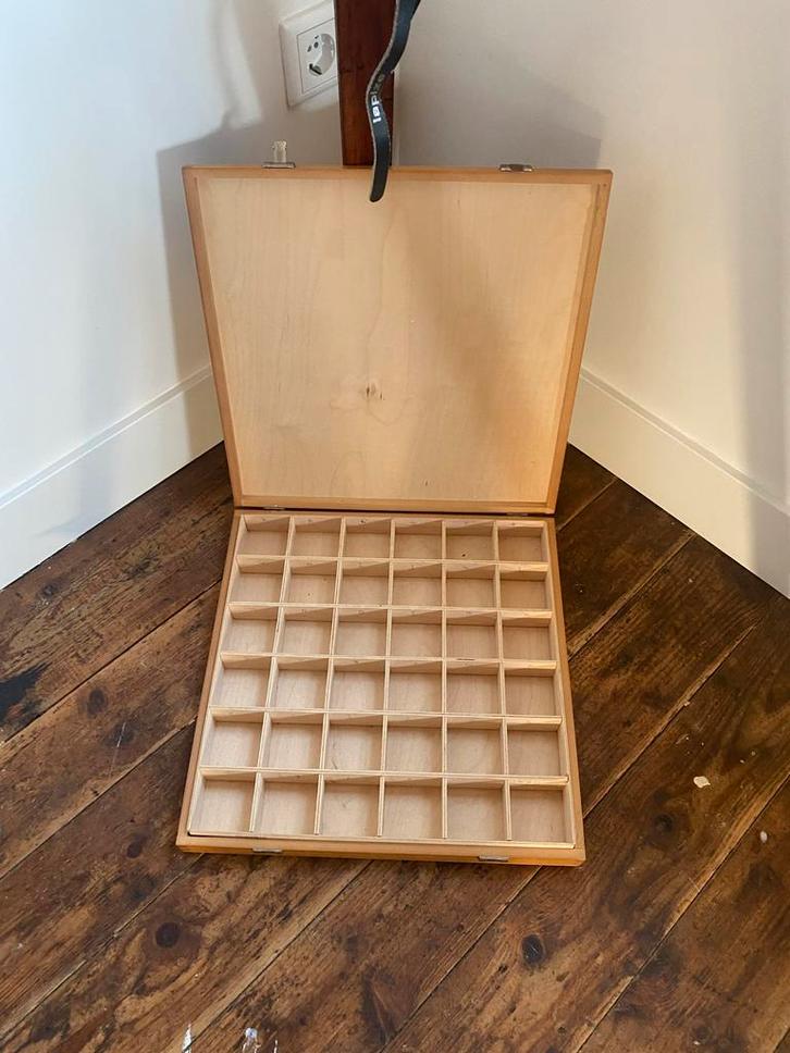 Brocante Houten opbergdoos met vakjes - Vintage, Antiek en Kunst, Curiosa en Brocante, Ophalen