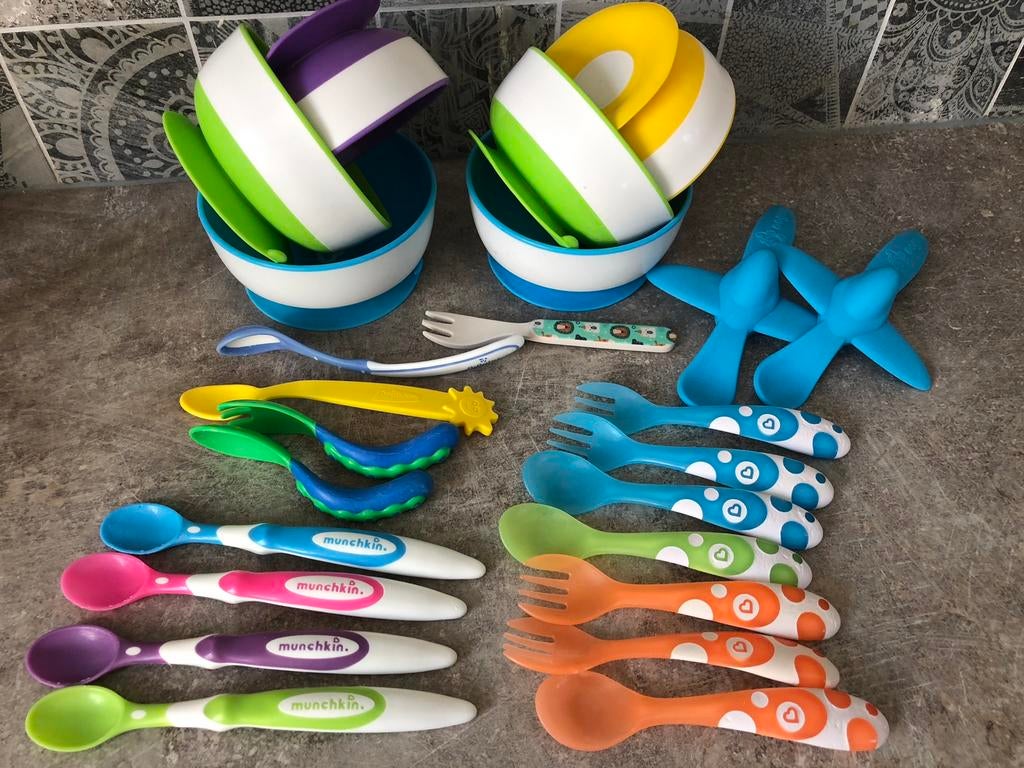 Handige eet bakjes met plakrand, lepeltjes & vorkjes, Ophalen of Verzenden, Gebruikt, Overige typen