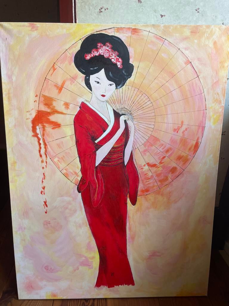 Schilderij Chinese dame, Ophalen of Verzenden, Zo goed als nieuw, 50 tot 75 cm, Schilderij