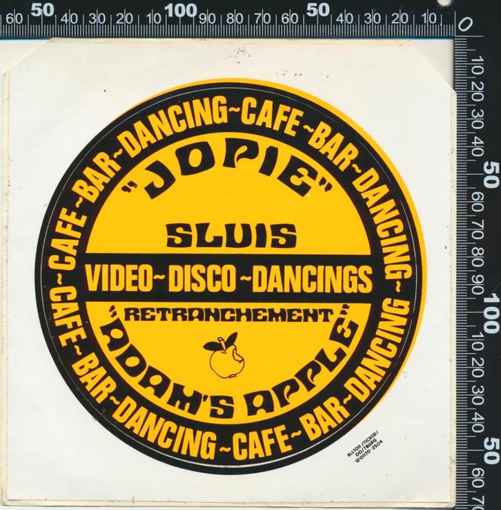 Sticker: Cafe Bar Dancing Jopie - Adams Apple - Sluis, Verzamelen, Stickers, Zo goed als nieuw, Bedrijf of Vereniging, Ophalen of Verzenden