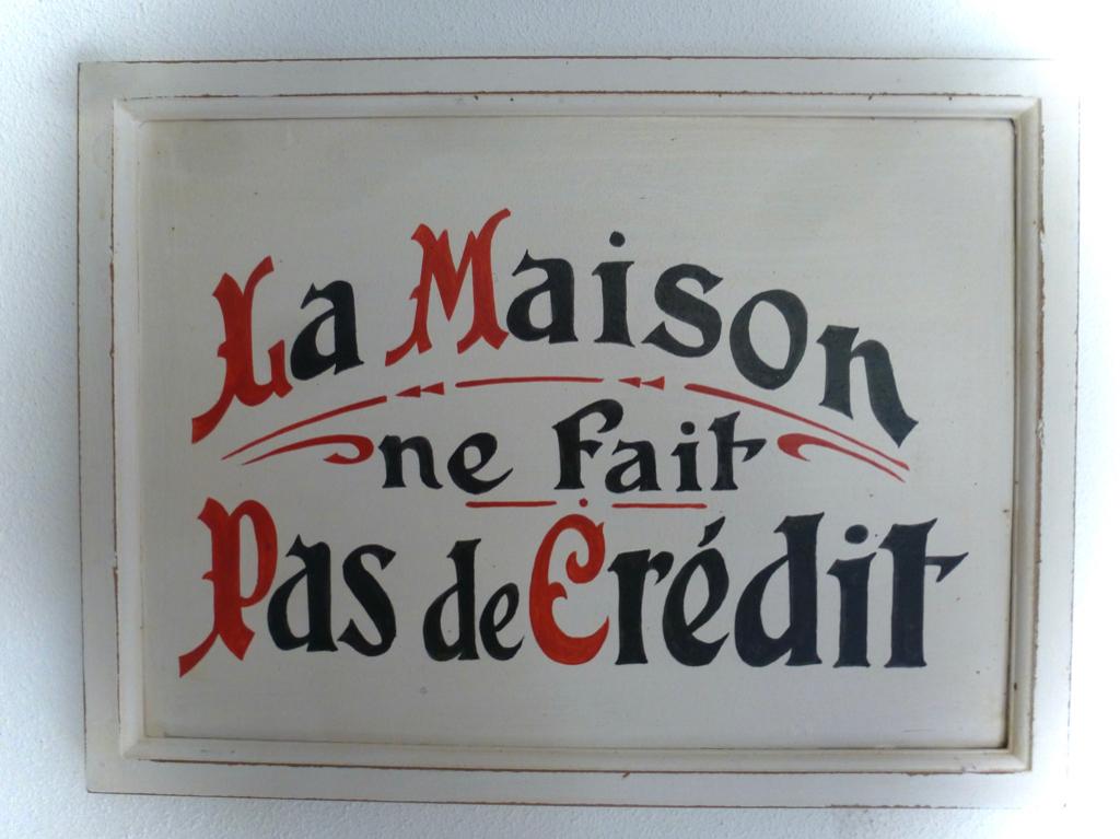 Houten Frans reclamebord / krediet / winkel / Frankrijk, Reclamebord, Zo goed als nieuw, DeKameraadschap, Dj