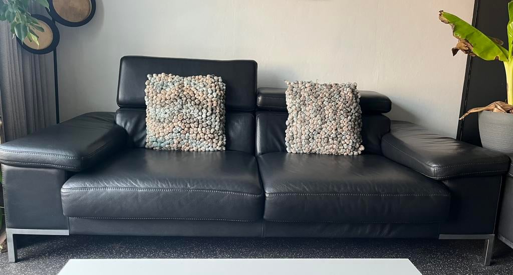 Mooi degelijk bankstel in zwart leer moet weg, Ophalen, Zo goed als nieuw, 200 tot 250 cm, Leer