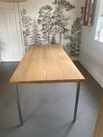 Eikenhouten eettafel 218x92cm met metalen onderstel, Huis en Inrichting, Tafels | Eettafels, Ophalen, Gebruikt, Eikenhout, 200 cm of meer