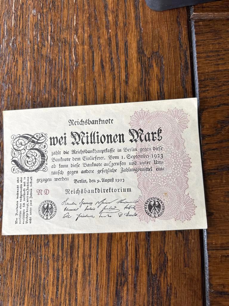 Duits bankbiljet 2 Miljoen Mark uit 1923 - Inflatieperiode, Postzegels en Munten, Bankbiljetten | Europa | Niet-Eurobiljetten