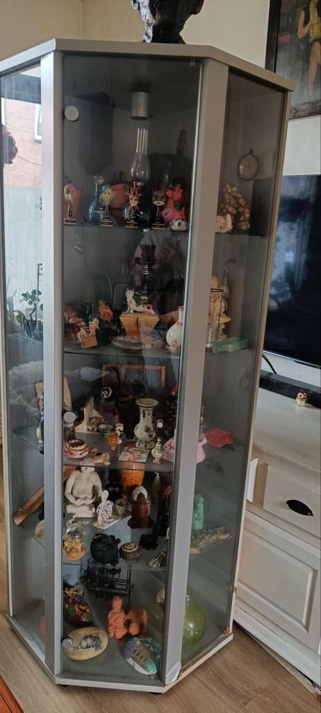 Hoekvitrinekast met verlichting zilverkleurig., Ophalen, Strak, 50 tot 100 cm, 150 tot 200 cm