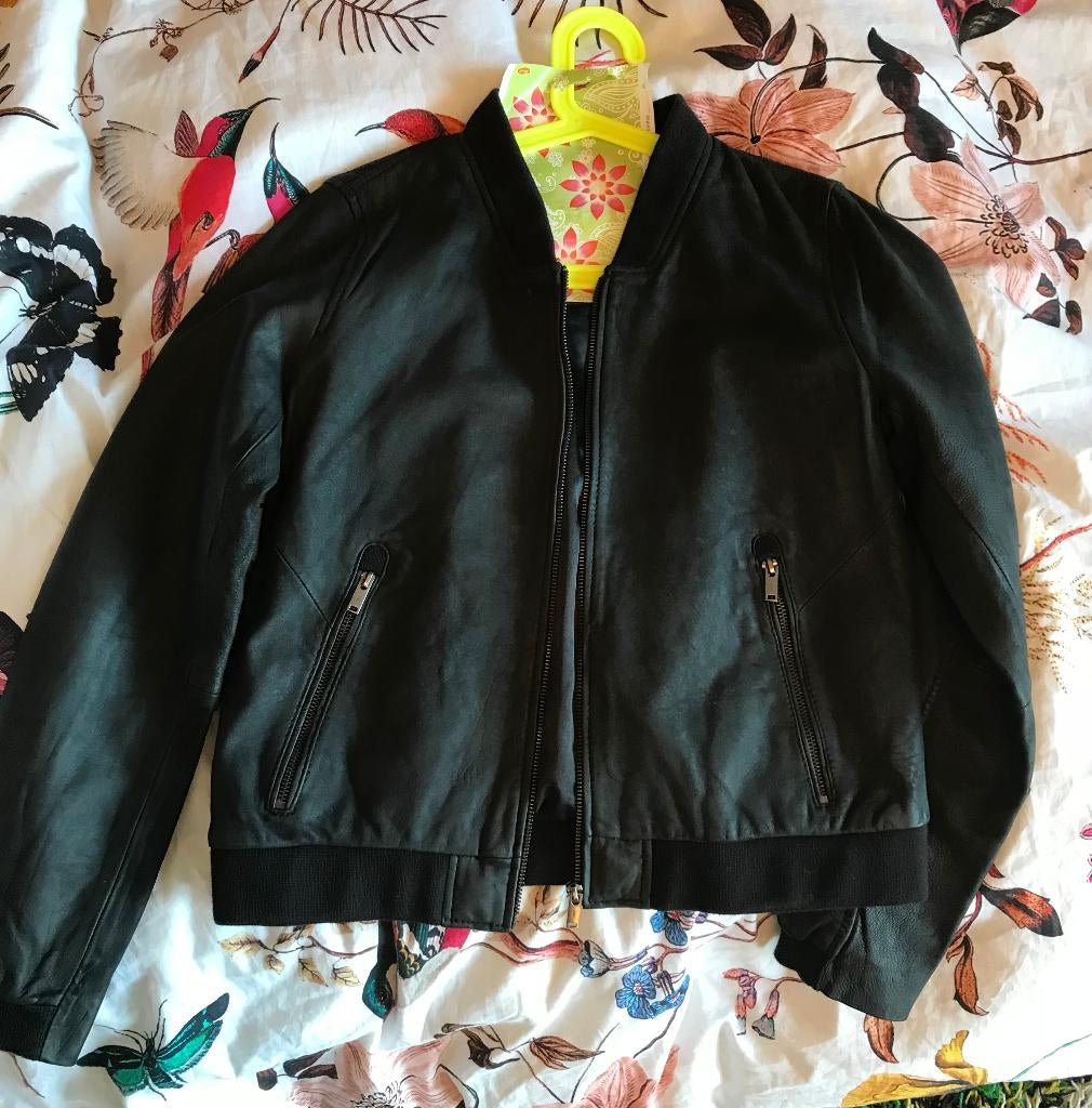 Esprit zwarte leren nubuk bomber jas Mardo jack maat M, Maat 38/40 (M), Zwart, Nieuw, Ophalen of Verzenden