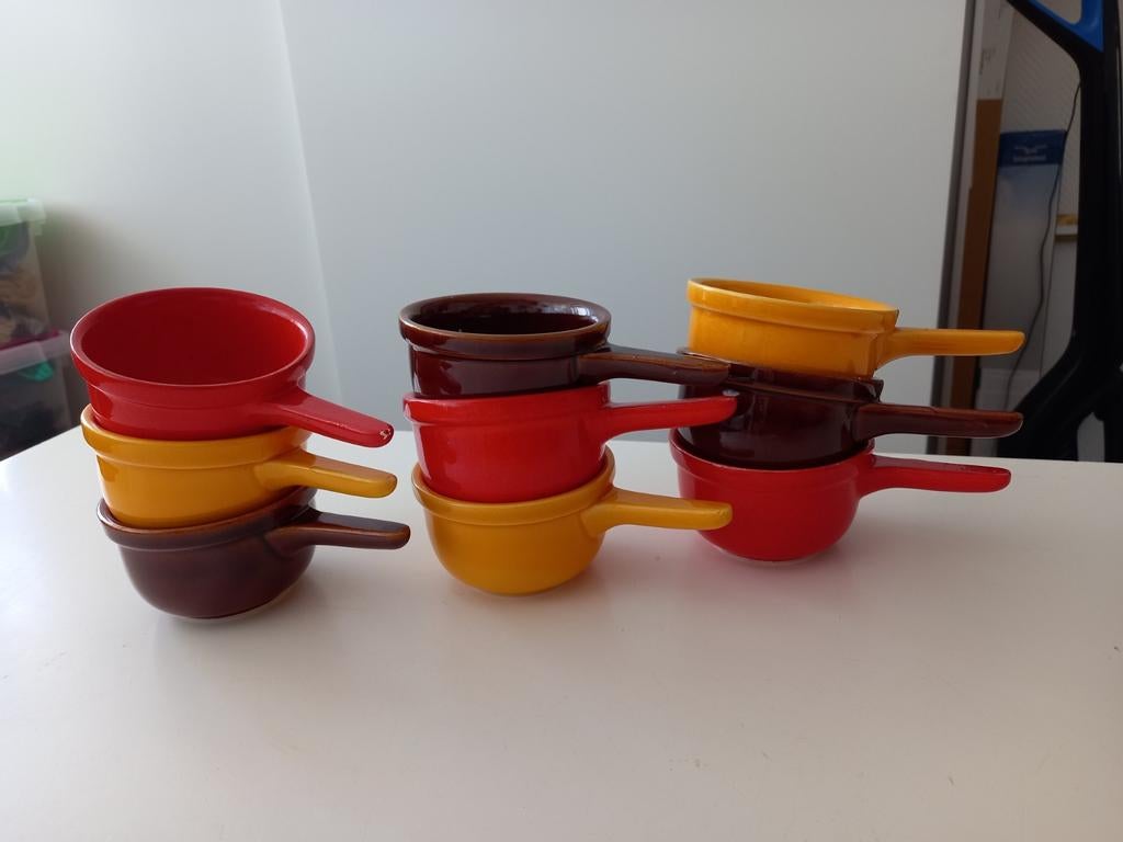 9 retro pindabakjes met handvat, Ophalen of Verzenden, Steen/keramiek, Meerkleurig, Overige typen