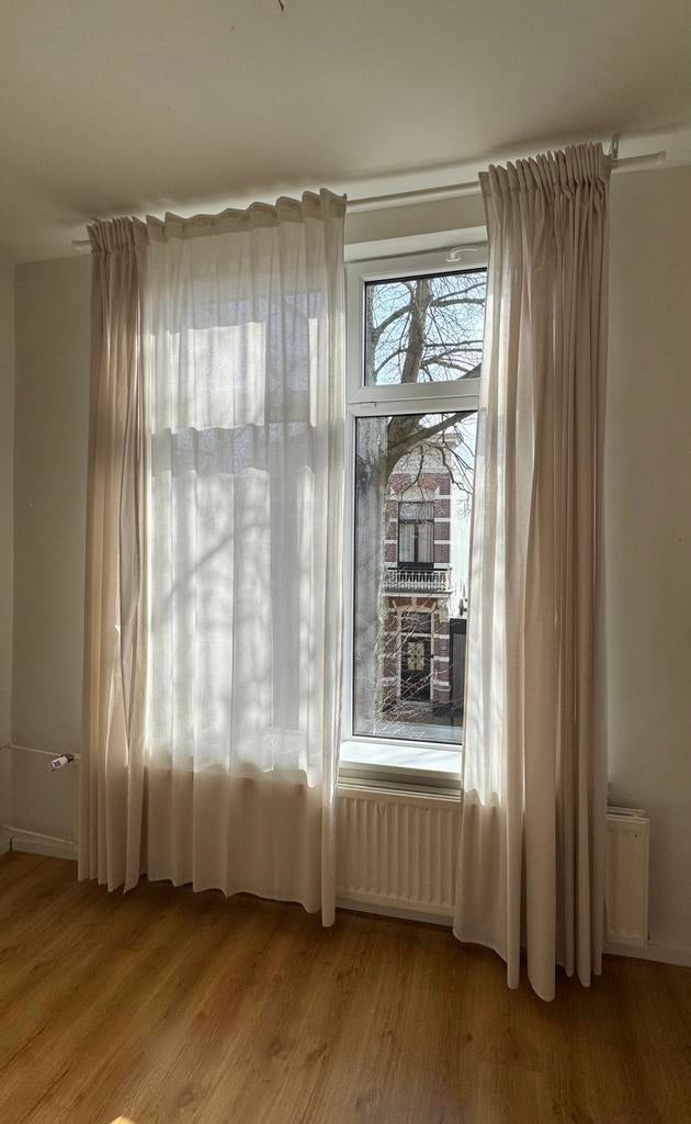 8x HÄLLEBRÄCKA Vitragegordijnen, lichtbeige/met plooiband, Crème, 200 cm of meer, Ophalen of Verzenden, Zo goed als nieuw