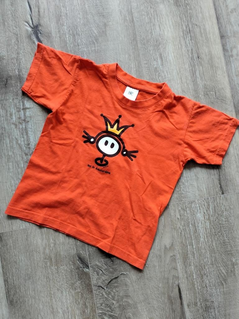 Oranje t-shirt maat 110 116 voor koningsdag koningsspelen, Kinderen en Baby's, Ophalen of Verzenden, Zo goed als nieuw, Jongen of Meisje
