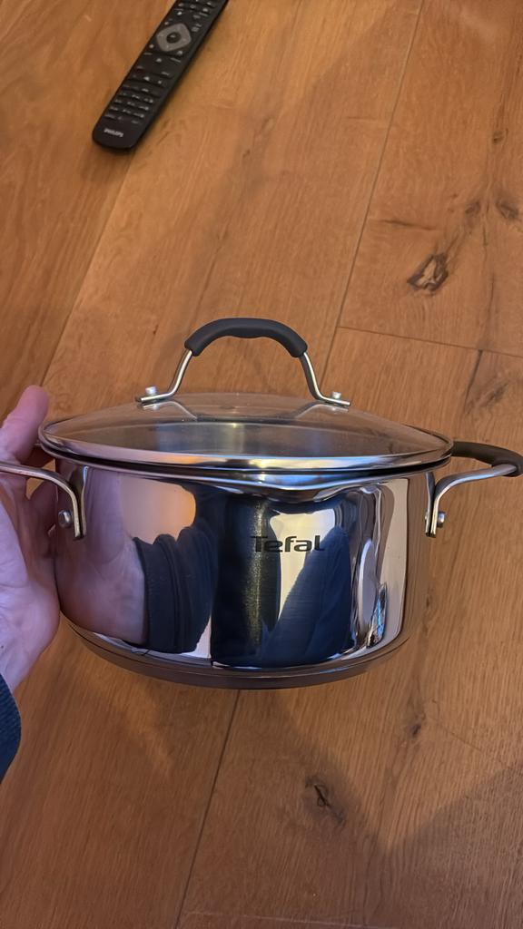 Tefal kookpan met glazen deksel, Ophalen, Zo goed als nieuw, Rvs, Kookpan of Snelkookpan