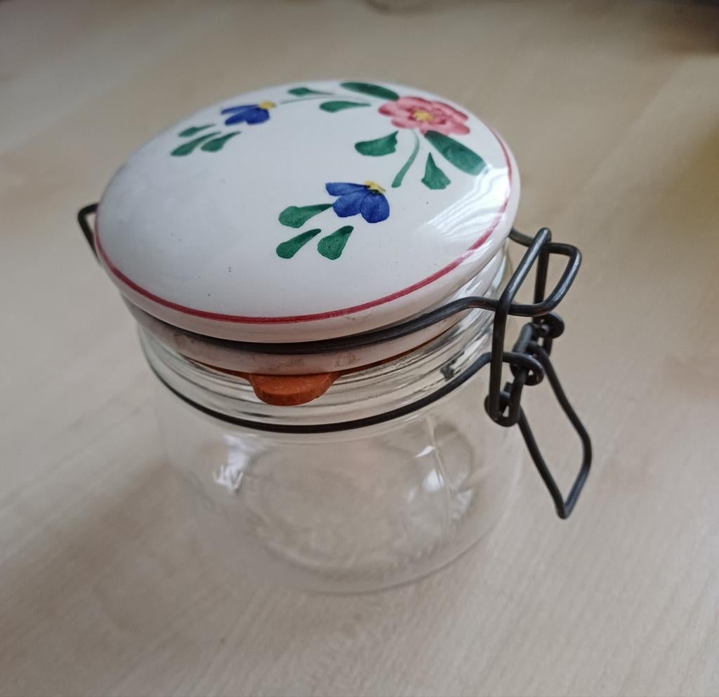 Boerenbont weckpot met stenen deksel.
Leuk voor snoep oid., Ophalen of Verzenden, Aardewerk, Boerenbont, Overige typen