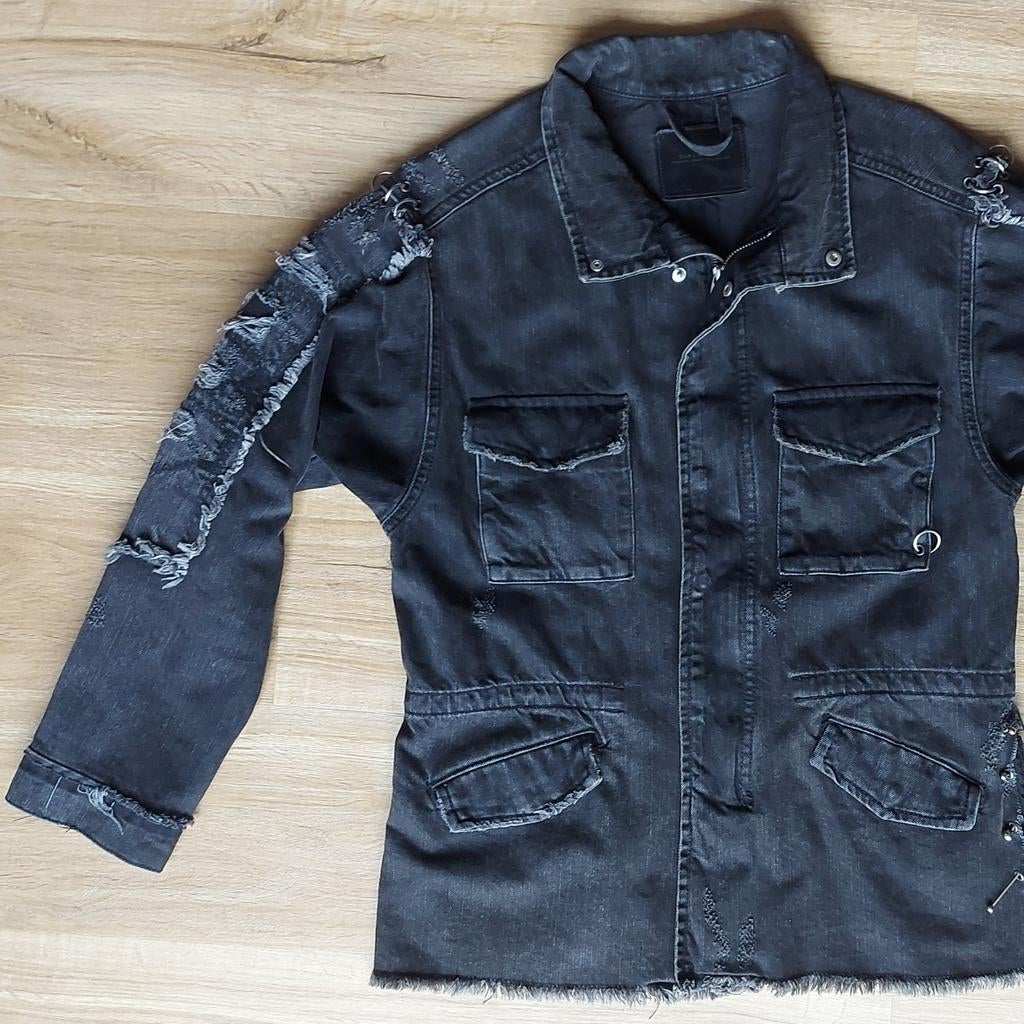 Zara Woman gerafeld spijkerjack spijkerjasje, zwart maat S, Zwart, Ophalen of Verzenden, Zo goed als nieuw, Maat 36 (S)
