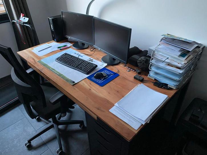 Houten bureau / eettafel met ladeblok, Huis en Inrichting, Bureaus, Zo goed als nieuw, Overige typen, Overige merken, Natuurlijk