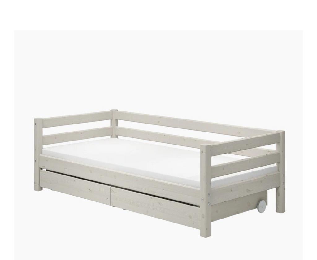 Flexa white-wash eenpersoonsbed 90x200 met matras en laden, Ophalen, Gebruikt, 90 cm, Eenpersoons