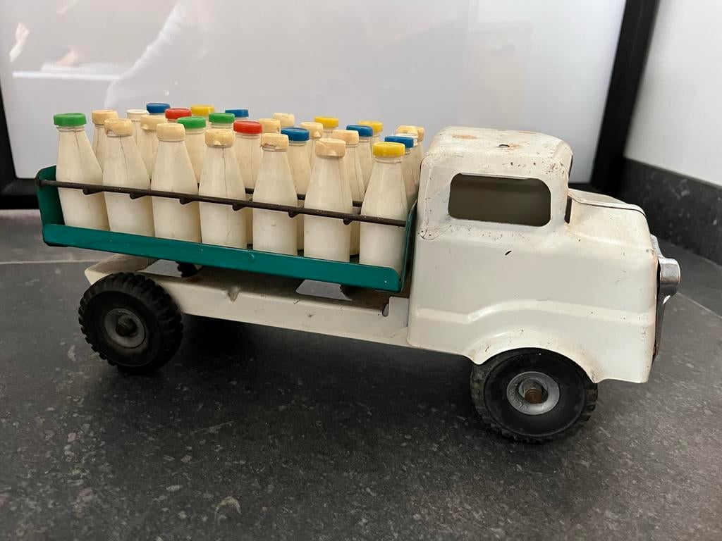 Vintage Blikken Melkwagen met Flessen - Decoratief Speelgoed, Ophalen of Verzenden, Gebruikt
