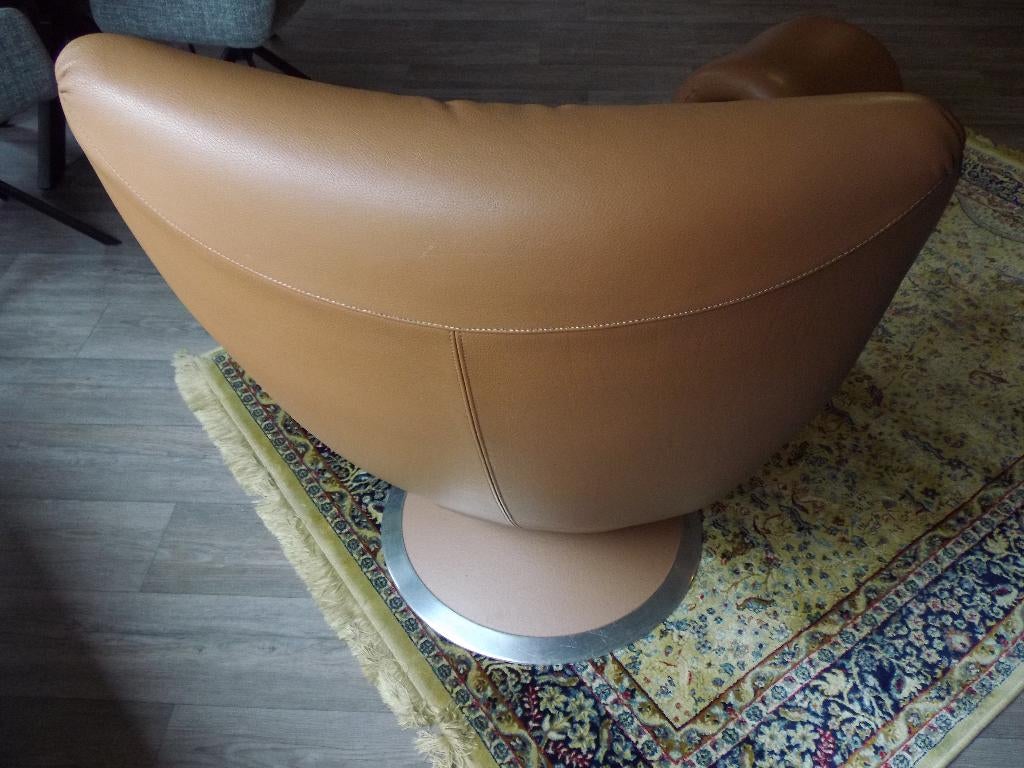 luxe leren draai fauteulle met hocker, Huis en Inrichting, Fauteuils, Ophalen, Zo goed als nieuw, 75 tot 100 cm, Leer
