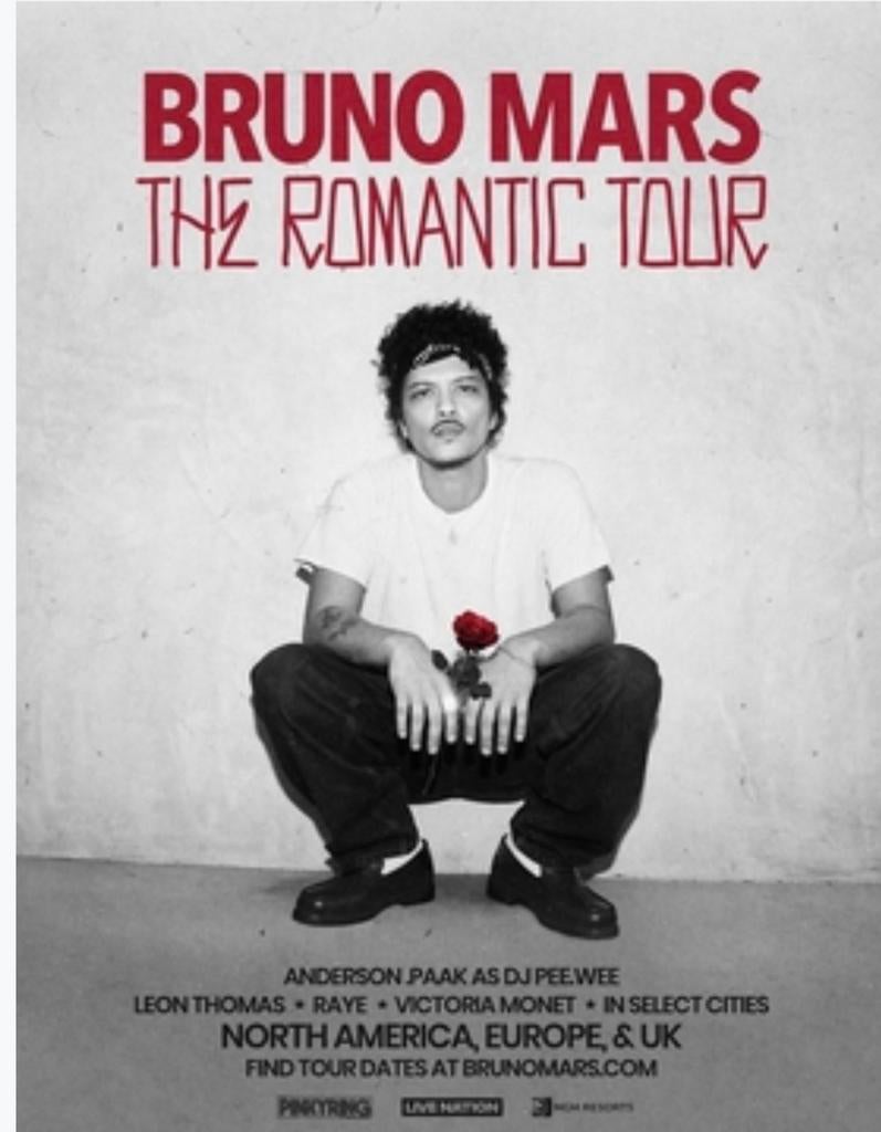 Bruno Mars 2 zitplaatsen zondag 5 juli, Tickets en Kaartjes, Twee personen, Juli