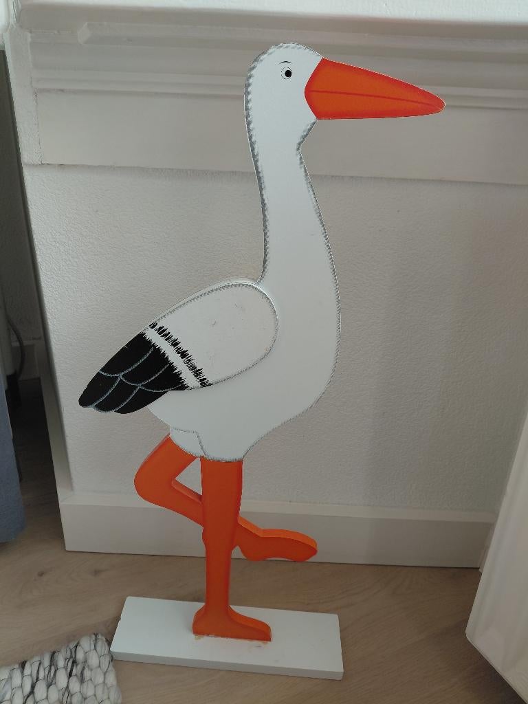 Geboorte-ooievaar van hout, Kinderen en Baby's, Kraamcadeaus en Geboorteborden, Ophalen, Gebruikt, Geboortebord