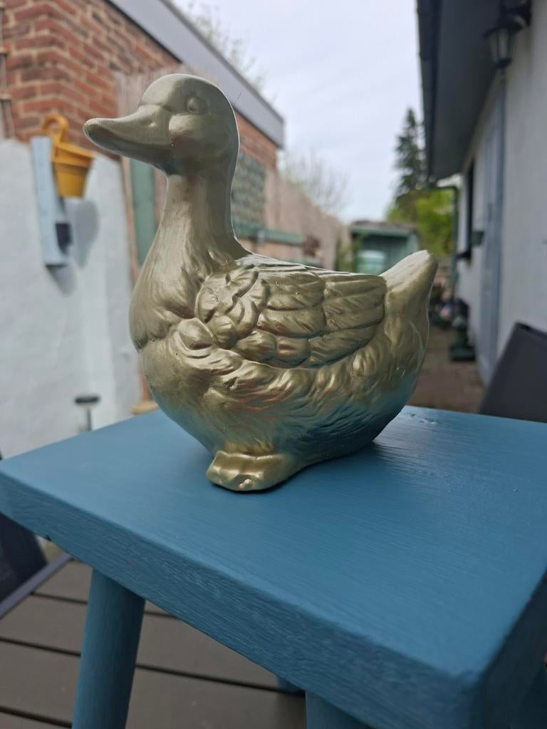 Vintage plantenkrukje - Blauw houten krukje, Huis en Inrichting, Krukjes, Ophalen of Verzenden, Gebruikt, Hout