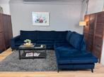 Luxe Blauw Velvet Hoekbank Refurbished - Gratis Bezorgd, Huis en Inrichting, Banken | Bankstellen, Ophalen of Verzenden, Zo goed als nieuw