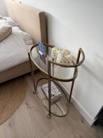 Bar trolley / cart messing ovaal met glas, Ophalen, Glas, Zo goed als nieuw, 60 cm of meer