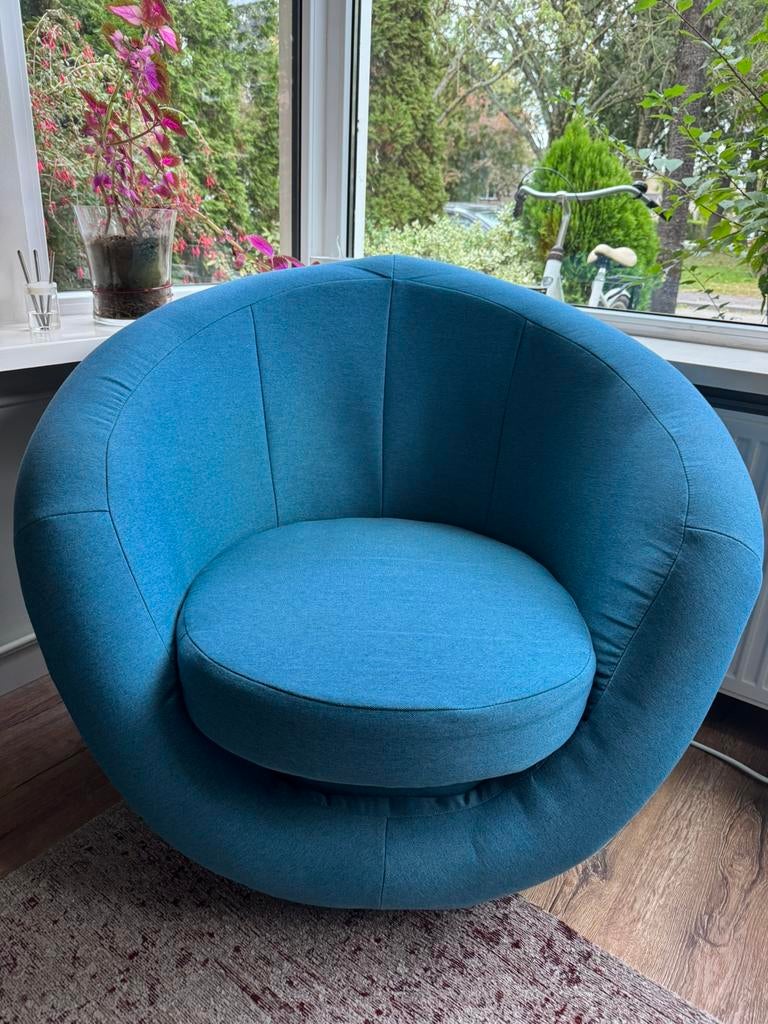 Draaifauteuil Marvin petrolblauw, Ophalen, 75 tot 100 cm, Zo goed als nieuw, Stof