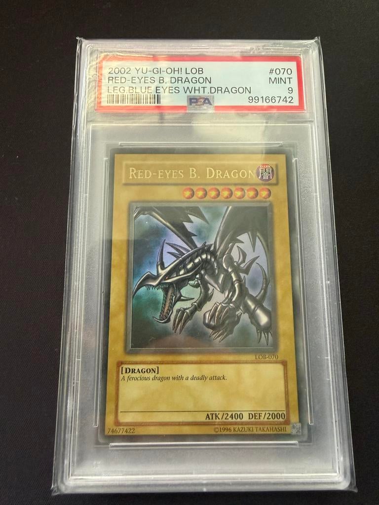 Red-Eyes B. Dragon LOB-070 PSA 9 Yu-Gi-Oh! Kaart, Hobby en Vrije tijd, Verzamelkaartspellen | Yu-gi-Oh!, Ophalen of Verzenden