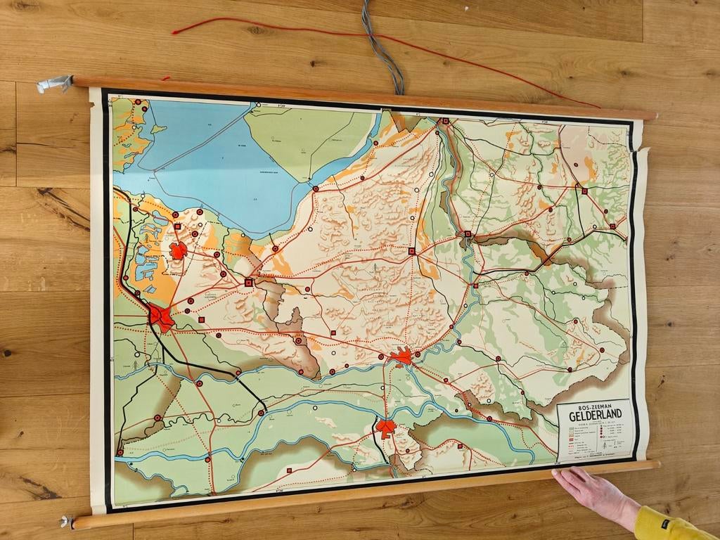 Oude schoolkaart Gelderland, Boeken, Atlassen en Landkaarten, Landkaart, 1800 tot 2000, Nederland, Bos, Gelderland Governis