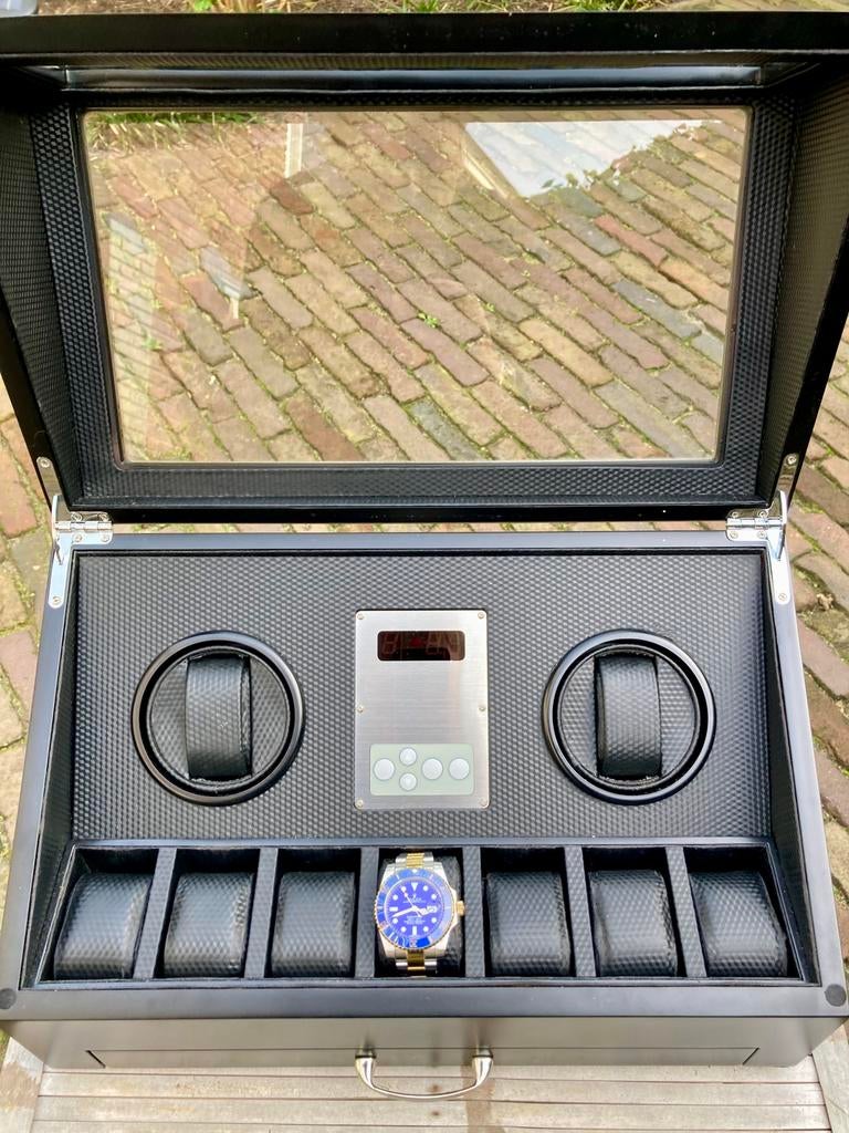 Ferocase Watchwinder voor 2 horloges met 7 vaks Horloge Box, Ophalen of Verzenden, Zo goed als nieuw, Zwart, Hardcase