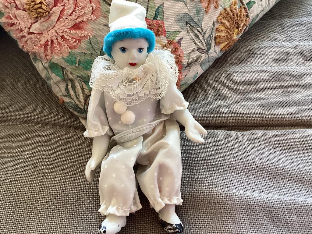 Porseleinen Pierrot-clownpop, Verzamelen, Poppen, Ophalen of Verzenden, Gebruikt, Pop