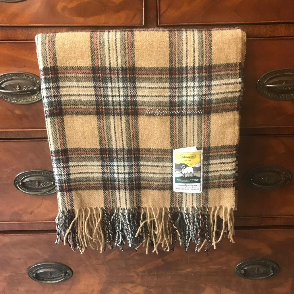 Engels wollen Glencroft plaid Stewart Camel, Huis en Inrichting, Woonaccessoires | Plaids en Woondekens, Nieuw, Ophalen of Verzenden