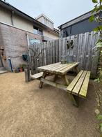 Compacte massieve picknickbank 148x148, Tuin en Terras, Picknicktafels, Ophalen, Gebruikt, Rechthoekig, Hout