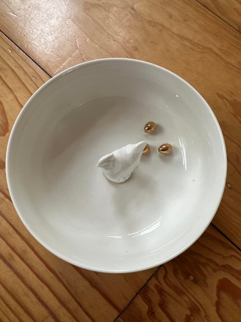 Pols potten kom Golden Eggs Wit, Antiek en Kunst, Kunst | Designobjecten, Ophalen of Verzenden