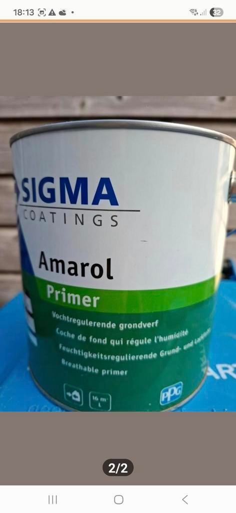 Sigma amarol primer 2.5 liter wit, Doe-het-zelf en Verbouw, Verf, Beits en Lak, Ophalen, Nieuw, Wit