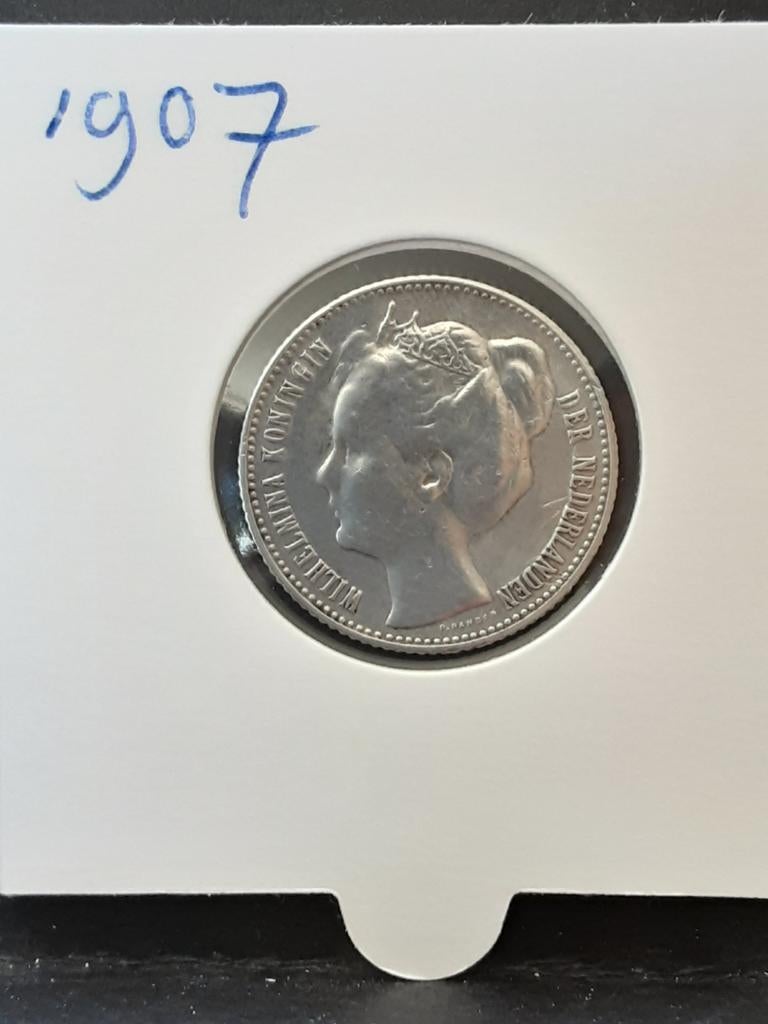 Halve gulden 1907 koningin Wilhelmina, Postzegels en Munten, Munten | Nederland, ½ gulden, Zilver, Ophalen of Verzenden, Koningin Wilhelmina
