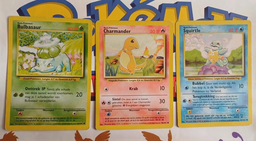 Bulbasaur, squirtle en charmander base NL set, Ophalen of Verzenden, Zo goed als nieuw, Meerdere kaarten