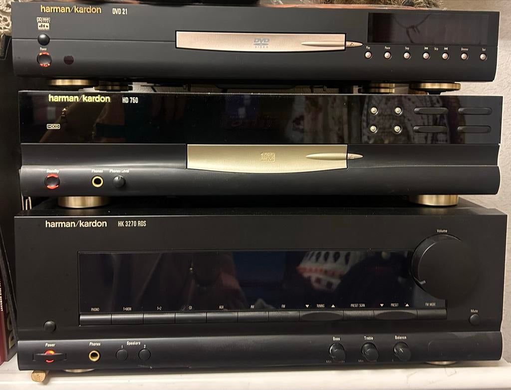 Harman/Kardon Hifi Set: HK 3270 RDS, HD 750, DVD 21 + Speake, Ophalen, Zo goed als nieuw, 60 tot 120 watt, Overige merken