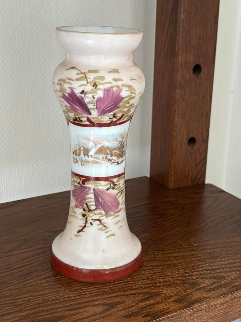 Antieke vaas met winterlandschap en bloemmotief, Ophalen of Verzenden