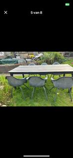Tuinset houten tafelblad, Ophalen, Gebruikt, Aluminium, 6 zitplaatsen
