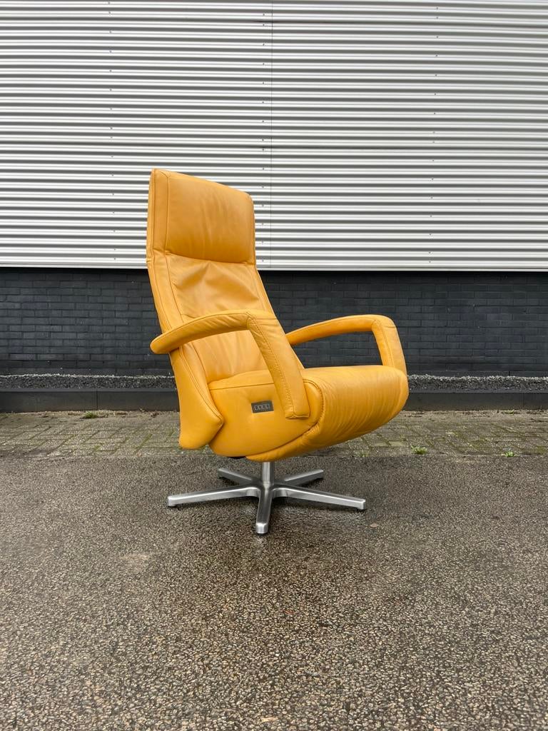 Gele leren de toekomst twice relax fauteuil / relaxstoel, Huis en Inrichting, Fauteuils, Ophalen, Minder dan 75 cm, Nvt, Nvt