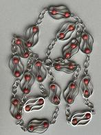 Lang zilveren Art Deco collier Bloedkoraal, Verzenden, Zo goed als nieuw, Met edelsteen, Rood