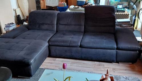 L-bank groot met veel functies, zwart kunstleer, Huis en Inrichting, Banken | Sofa's en Chaises Longues, Zo goed als nieuw, Vierpersoons of meer