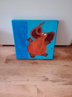 Mooie Aquarel olifant op doek, Ophalen of Verzenden, Gebruikt, Wanddecoratie