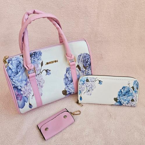 Mooie zomerse tas met portemonnee en sleutelmapje., Sieraden, Tassen en Uiterlijk, Tassen | Damestassen, Nieuw, Handtas, Roze