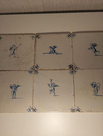 Set van 6 oude Delfts Blauwe Tegels .  beschikbaar voor biedingen